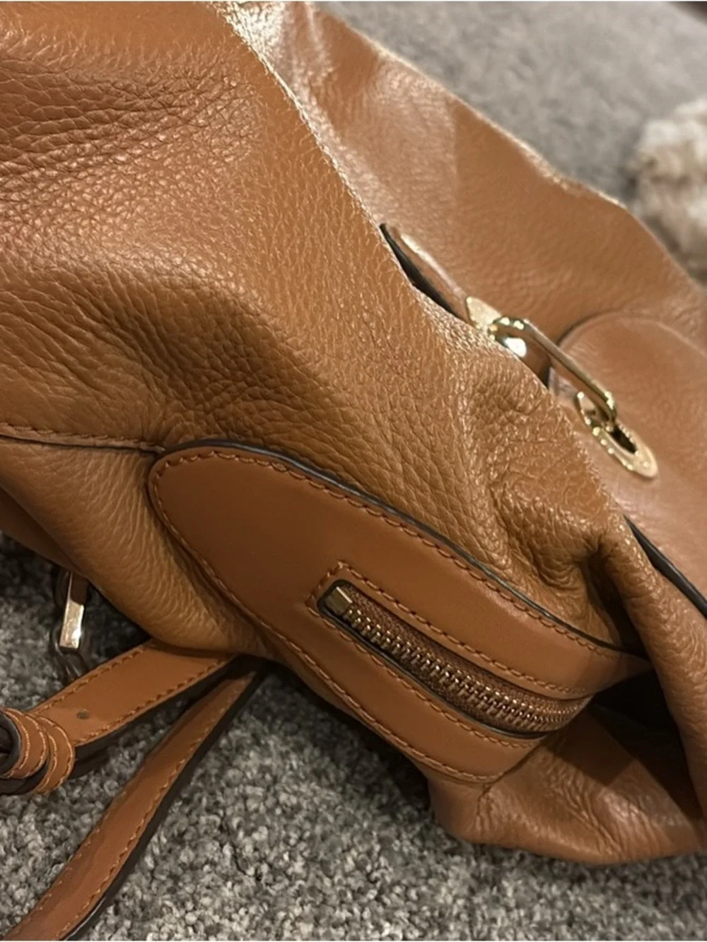 Michael Kors Cognac Leather Drawstring Backpack with Gold Hardware
